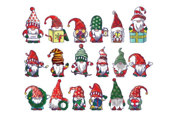 20 Funny Little Gnomes Merry Christmas Illustrations