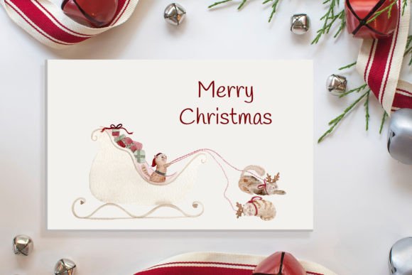Cats Christmas – Watercolor Sleigh Illustrations