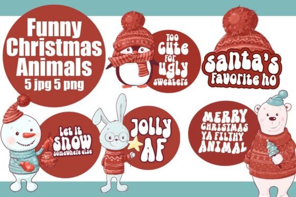 Christmas Animals Bundle Sublimation Illustrations