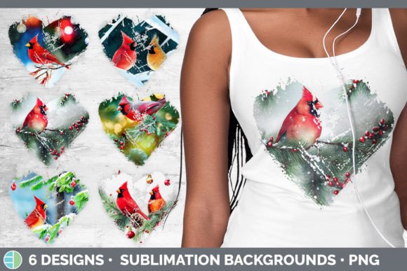 Christmas Cardinals Heart Distressed Cli in Illustrations