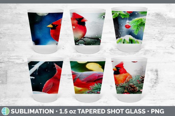 Christmas Cardinals Shot Glass Sublimati for Illustrations