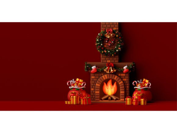 Christmas Fireplace with Christmas Gift Illustrations Review