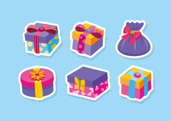 Christmas Gift Box Sticker Clipart for Illustrations
