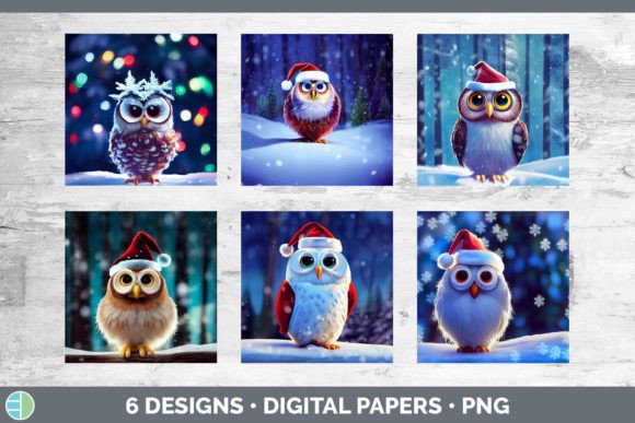 Christmas Owl Backgrounds Digital Scra for Brand Illustrations