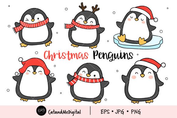 Christmas Penguins Clipart for Editorial and Web Design