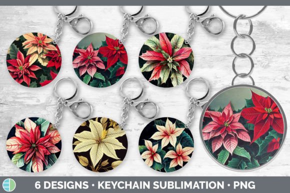 Christmas Poinsettia Keychain Bundle K: Illustrations for Seasonal Branding