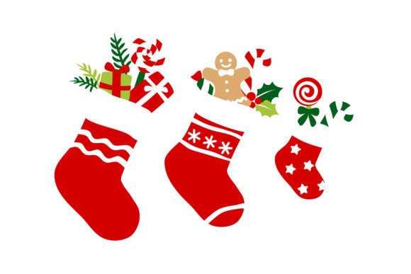 Christmas Stockings with Candies Illustrations for Crafting