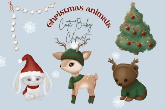 Cute Christmas Watercolor Animals Baby C Illustrations
