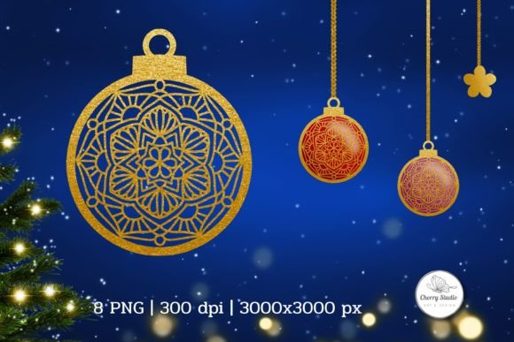 Gold Christmas Ornament V03 Illustrations for Handmade Creations