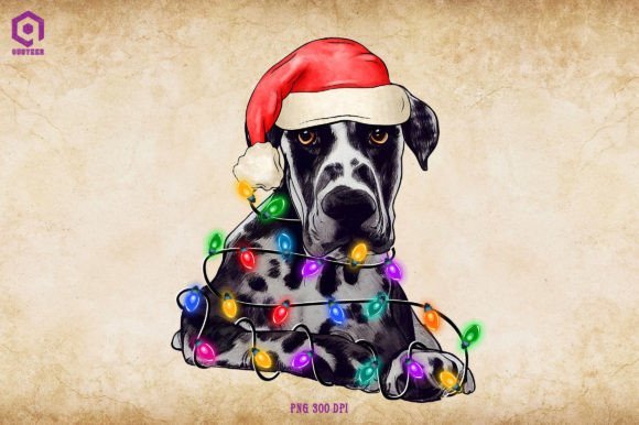 Great Dane Christmas Tree Lights Illustrations