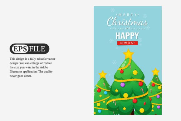 Merry Christmas Card with Christmas Tree in Illustrations