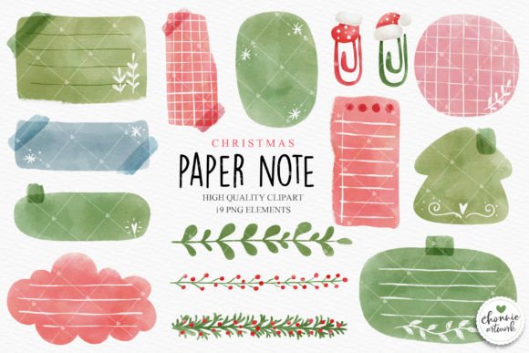 Paper Note Clipart, Christmas Illustrations
