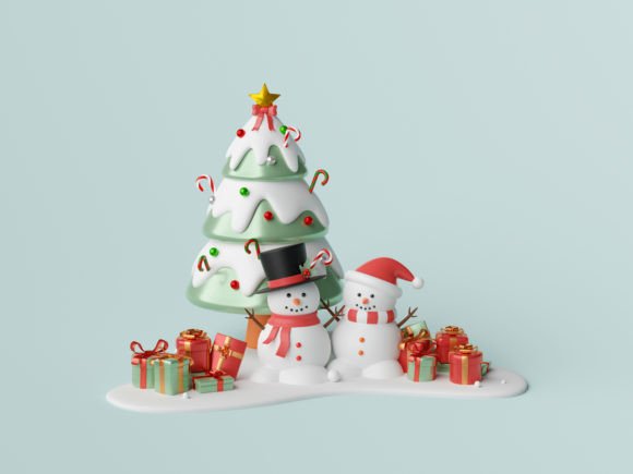 Snowman with Christmas Tree and Gift Box Illustrations Review