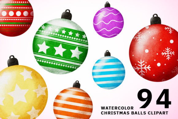 Watercolor Christmas Balls Clipart for Festive Illustrations