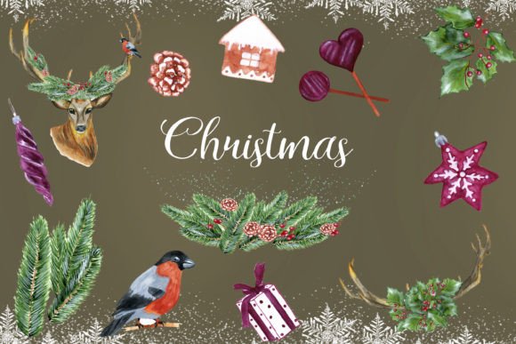 Watercolor Christmas Clp Art for Creative Illustrations