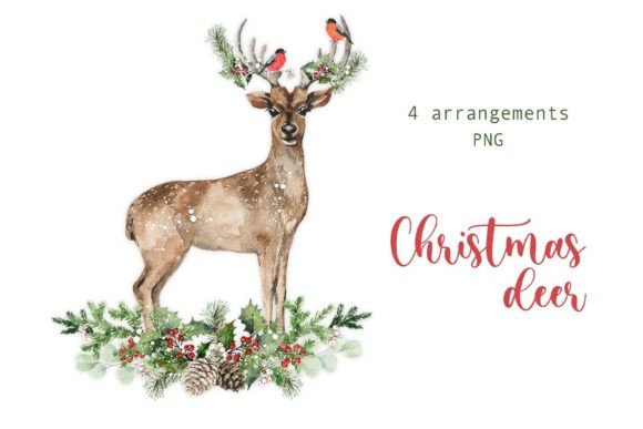 Watercolor Christmas Deer Clipart for Festive Illustrations