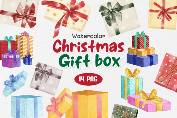 Watercolor Christmas Gift Box Illustrations