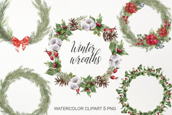 Watercolor Christmas Wreath Clipart PNG for Festive Illustrations