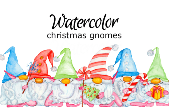 Watercolor Clipart Christmas Gnomes Art for Local Branding