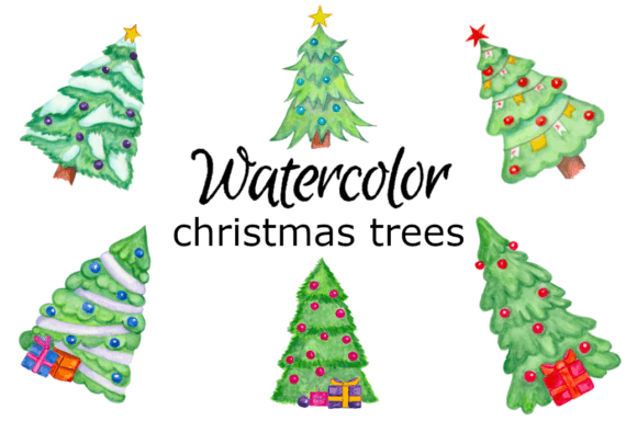 Watercolor Clipart Christmas Trees Illustrations