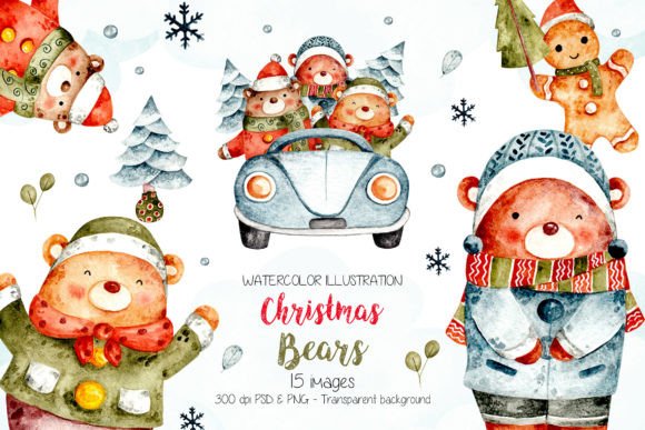 Watercolor Illustration Christmas Bear for Blog and Web Design